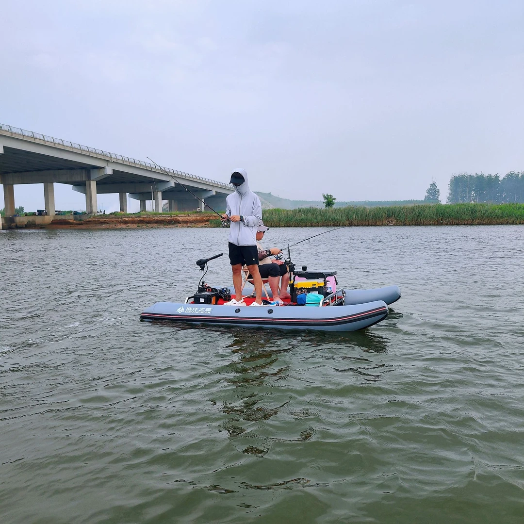 双人款双体浮筒钓鱼平台船便携充气浮筒路亚皮划艇钓鱼船橡皮艇