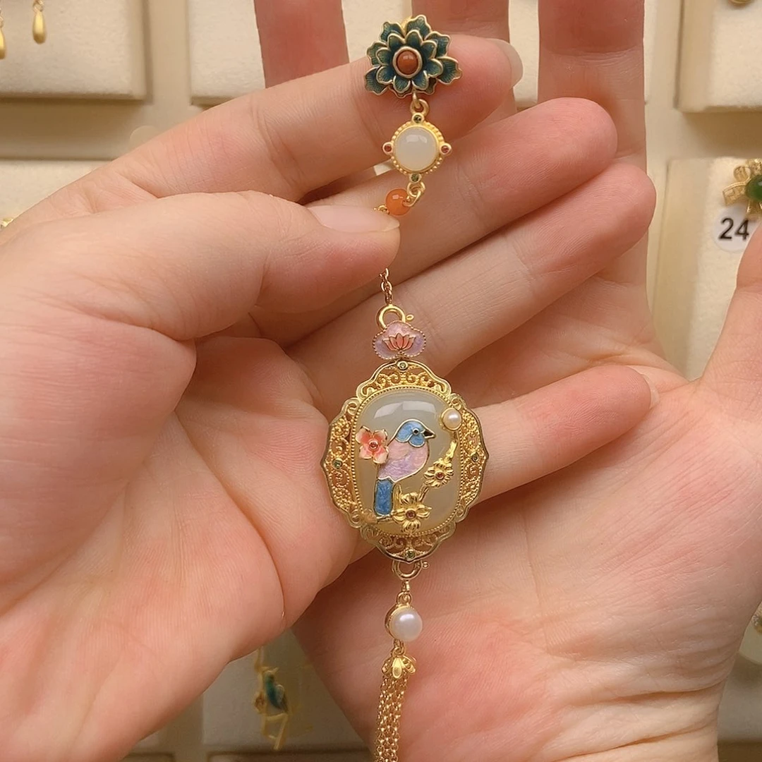 和田玉银S925镀金镶嵌颈饰