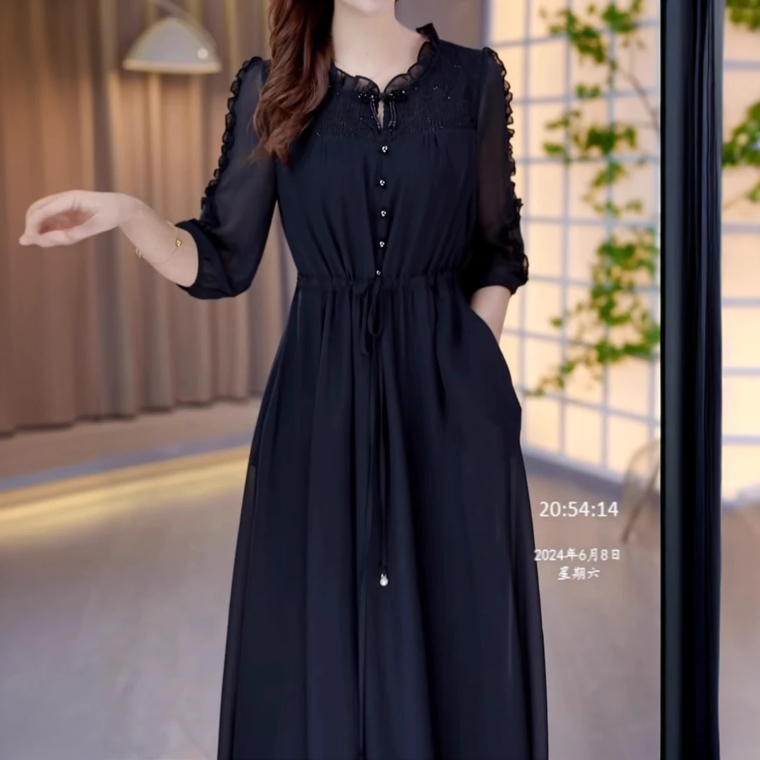 轻奢漂亮黑色连衣裙女2025夏季新款洋气减龄射客户高端精致裙子