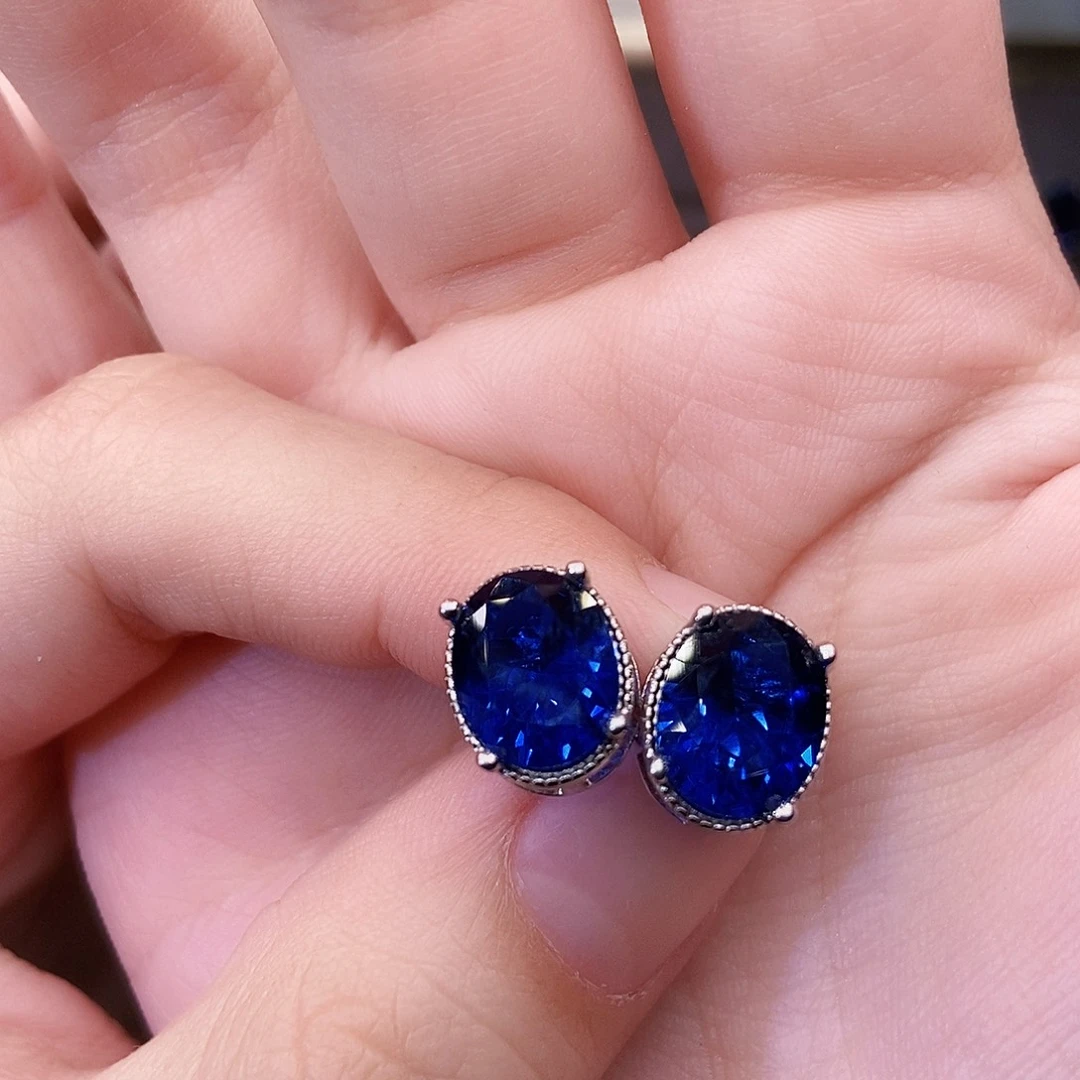 蓝宝石银S925镶嵌耳饰