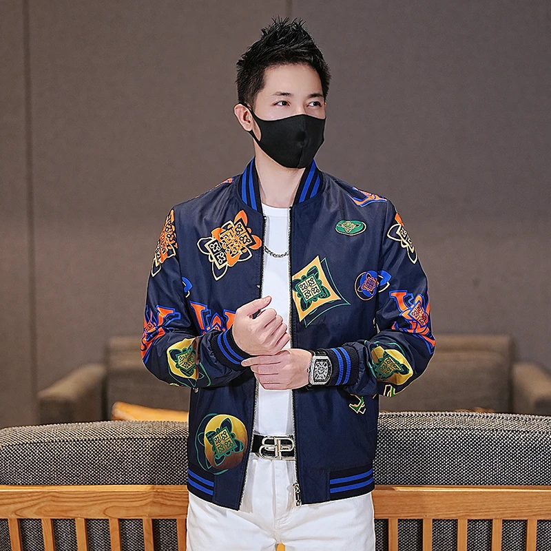 2025秋季潮牌时尚数码印花夹克男士潮流个性帅气修身外套百搭