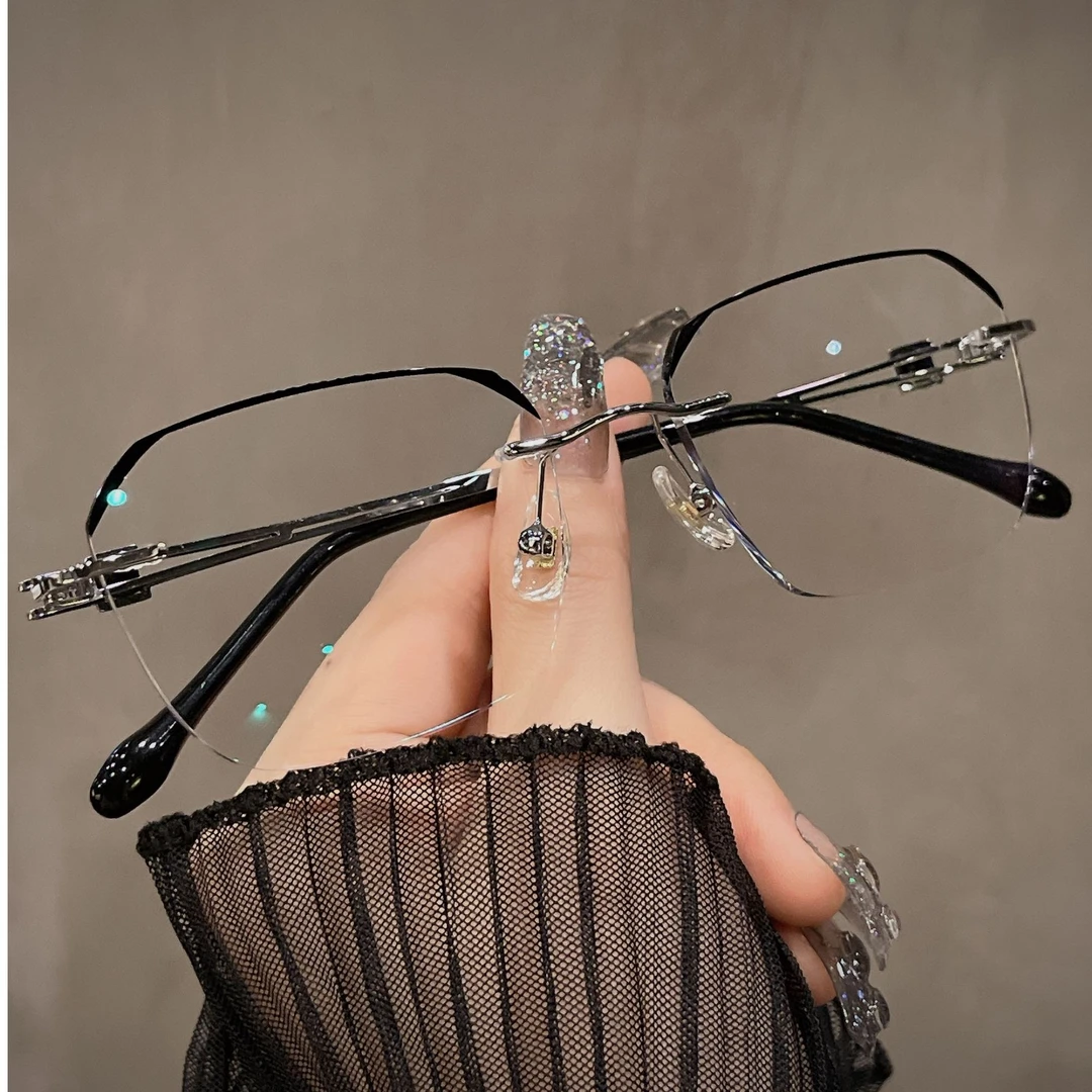 超轻无框近视眼镜男斯文可配有度数黑边纯钛无边框潮变色防蓝光女