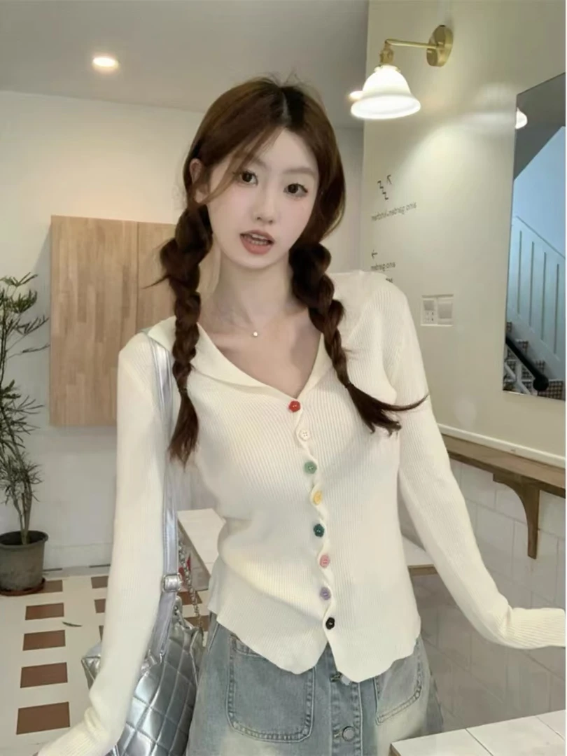 9219#韩系半开领长袖针织衫新款修身显瘦设计感内搭打底上衣