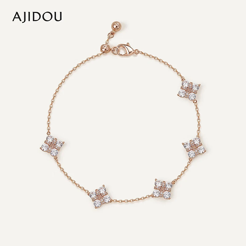 合金合成锆石手链 .AJIDOU阿吉豆优雅四瓣花手链
