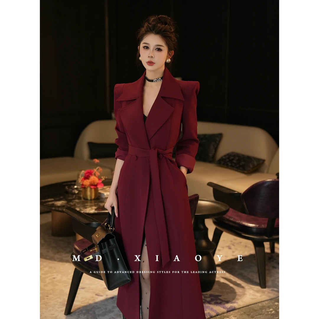 【MD原创】2025早春休闲百搭长款系带气质轻奢时尚设计师风衣外套