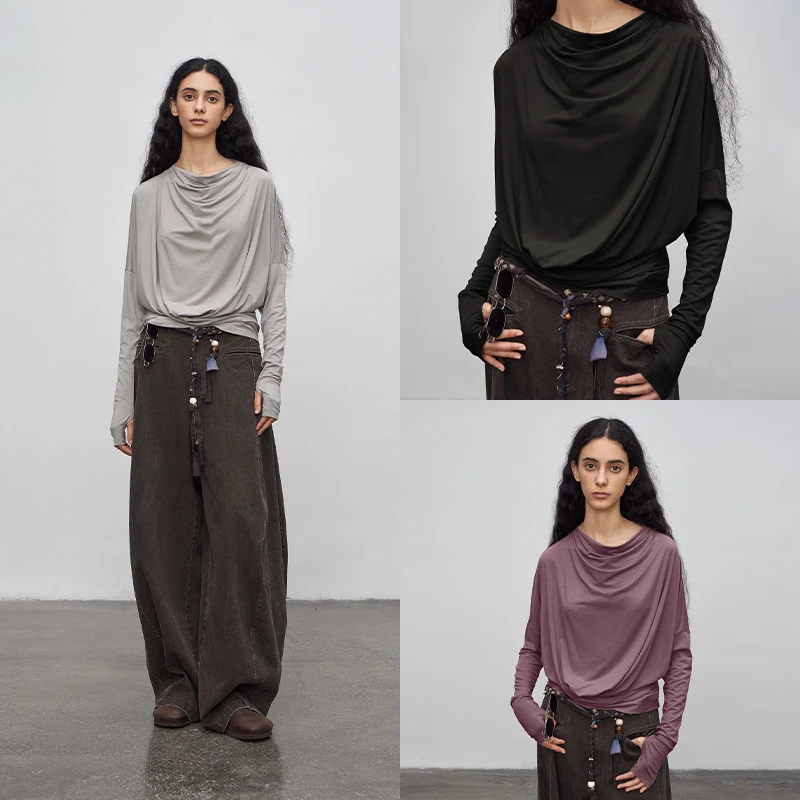 半圆莫代尔混纺女装[运动]2025秋季荡领解构印花T恤女Q5857882