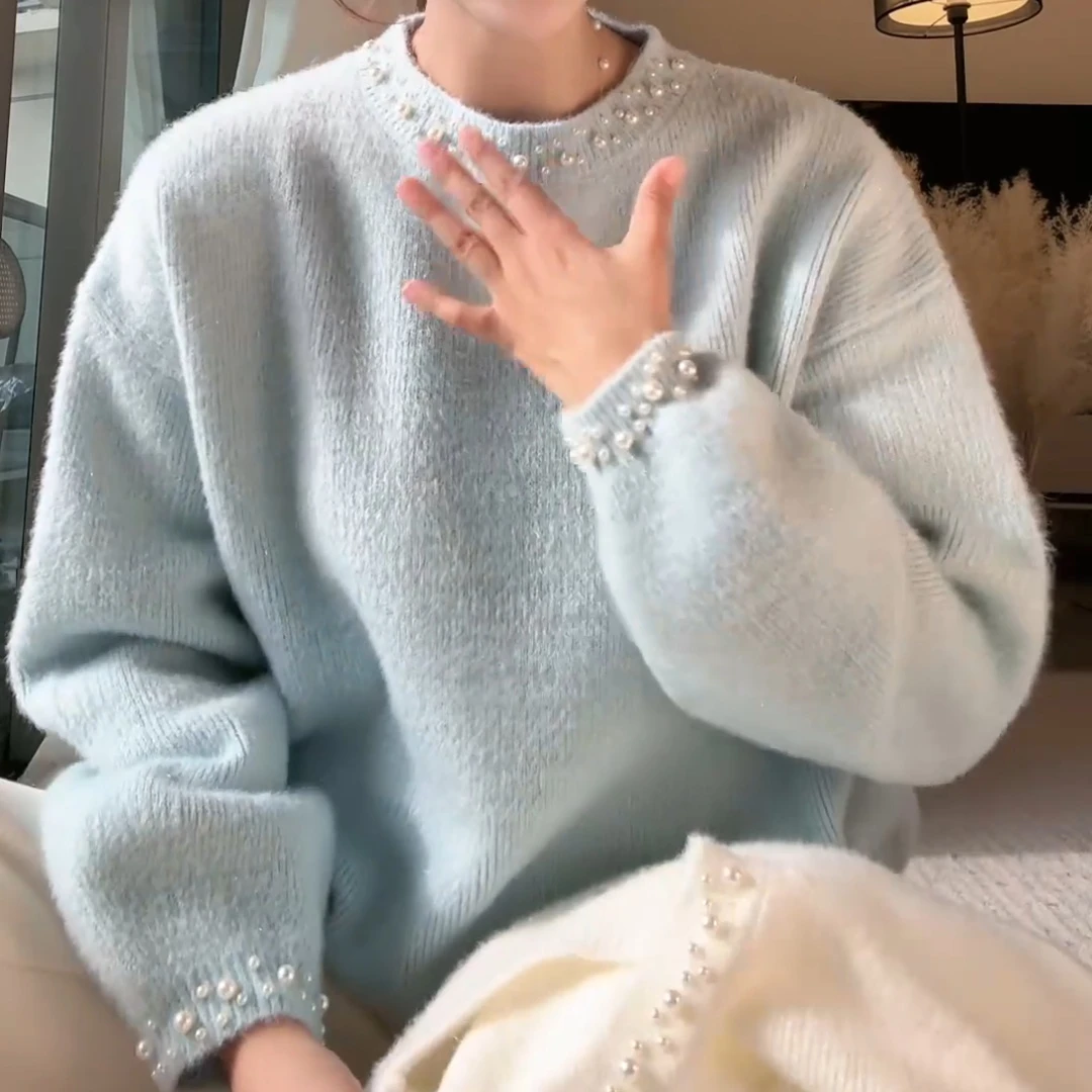 冬季新款设计感时尚百搭气质休闲圆领减龄秋冬针织上衣LK2501057