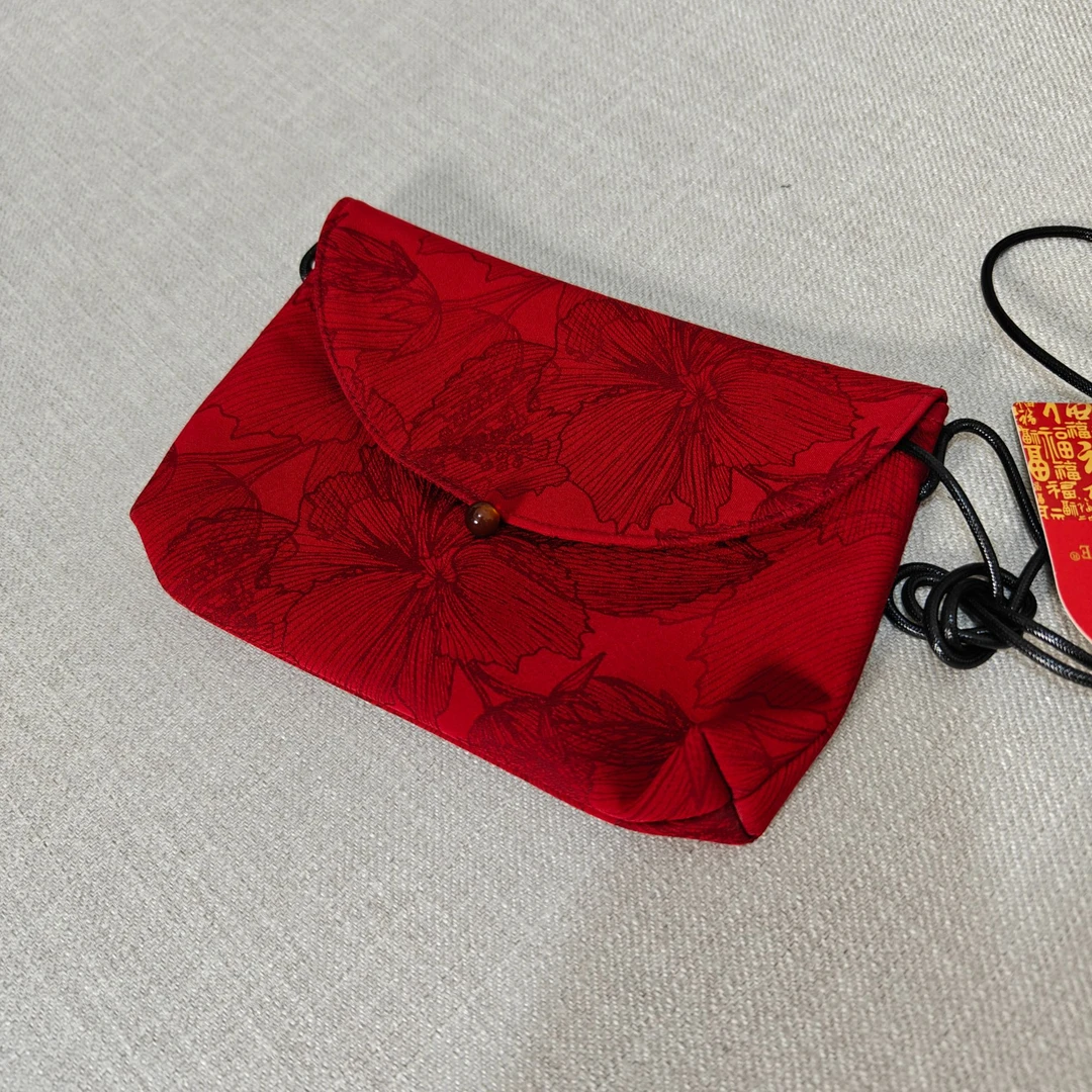 【红韵花纹手机斜跨包】21*14香云花萝中国风暗纹提花复古斜挎女包