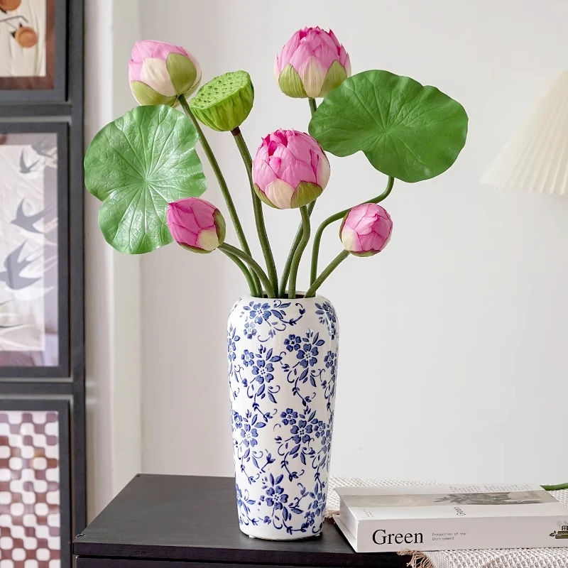 仿真荷花假花花束新中式假荷叶莲蓬客厅玄关摆设高级感房间装饰花