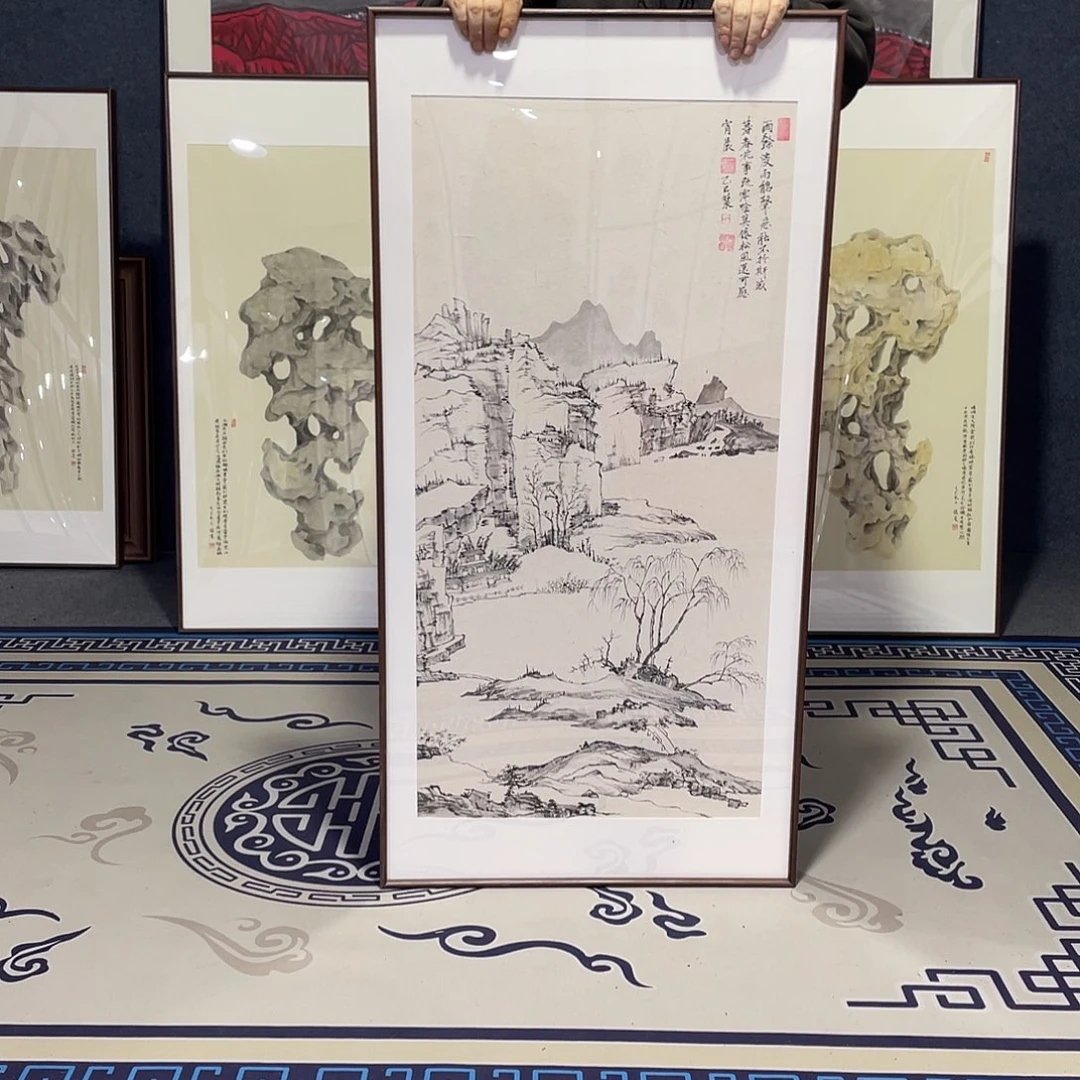 国画手绘画作品带框60/120