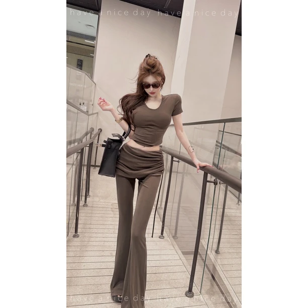 橙路【初恋感觉】纯欲辣妹显瘦百搭时尚套装上衣+裤子+屁帘