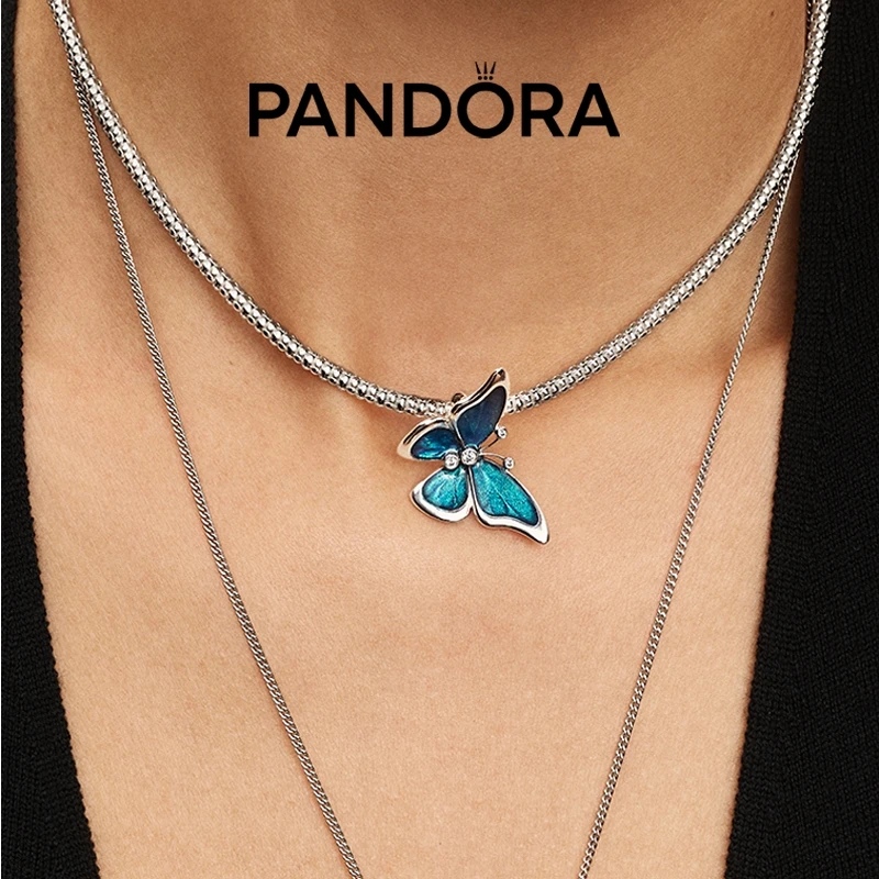 PANDORA/潘多拉 坠链均925银 好运福蝶项链套装蓝色好运商场同款