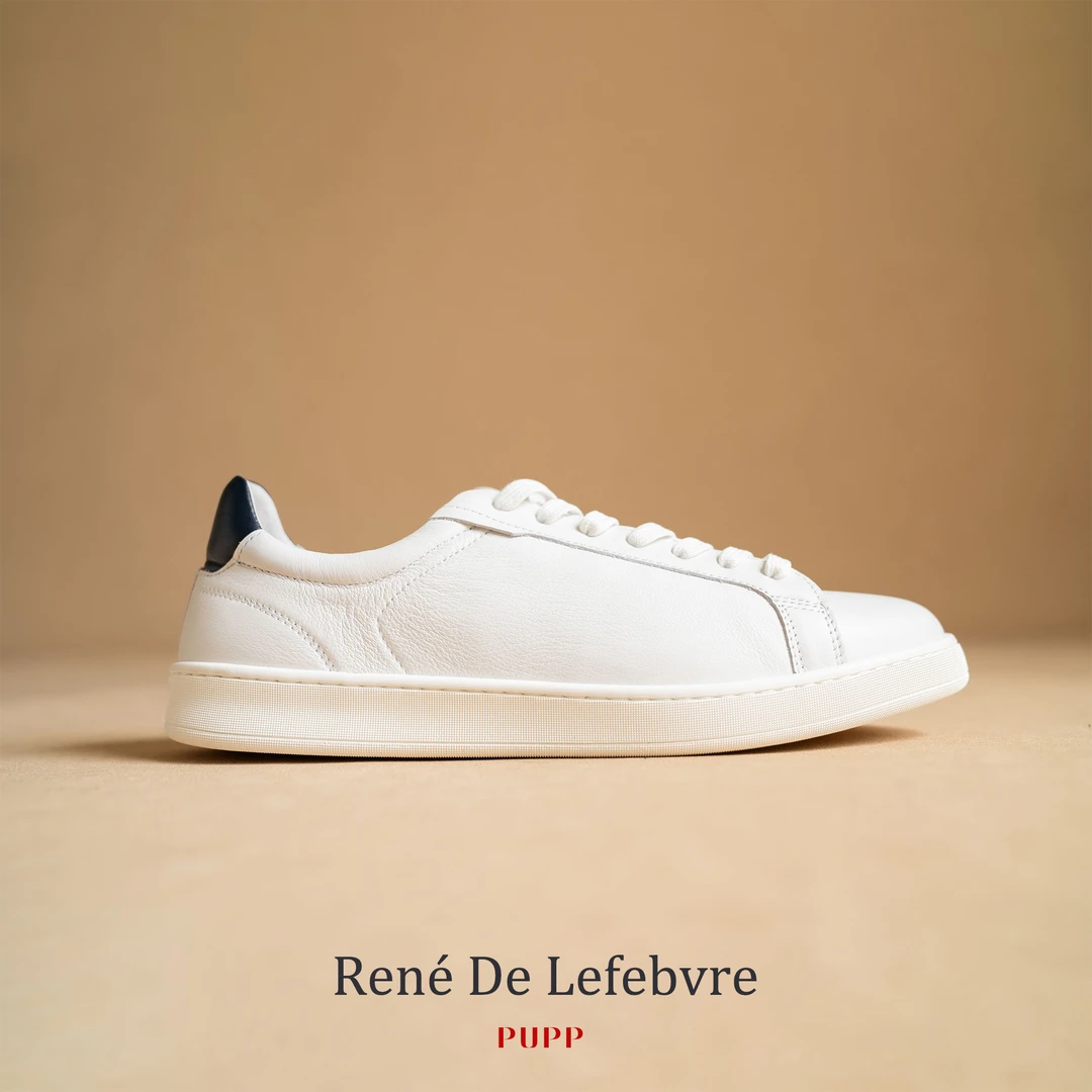 René De LefebvreBC男士百搭头层牛皮简约撞色低帮白色休闲板鞋