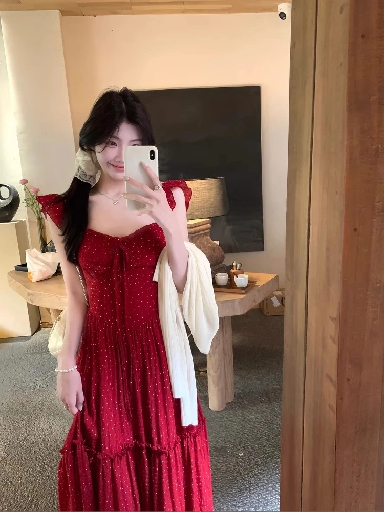 【海岛繁花】小飞袖露背连衣裙显瘦显白温柔百搭海边度假连衣裙夏新