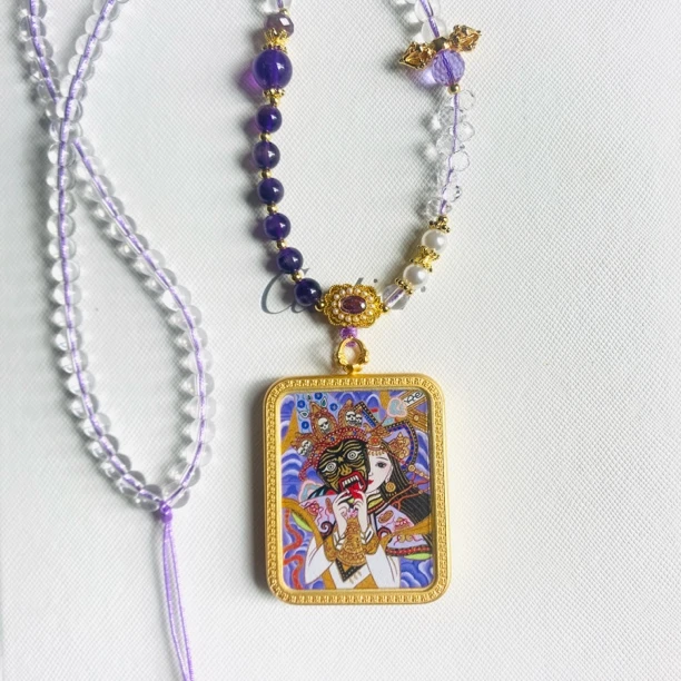 【紫唐·扎基拉姆前世今生】3.5*4.5纯手工绘制唐卡 轻奢手编挂绳