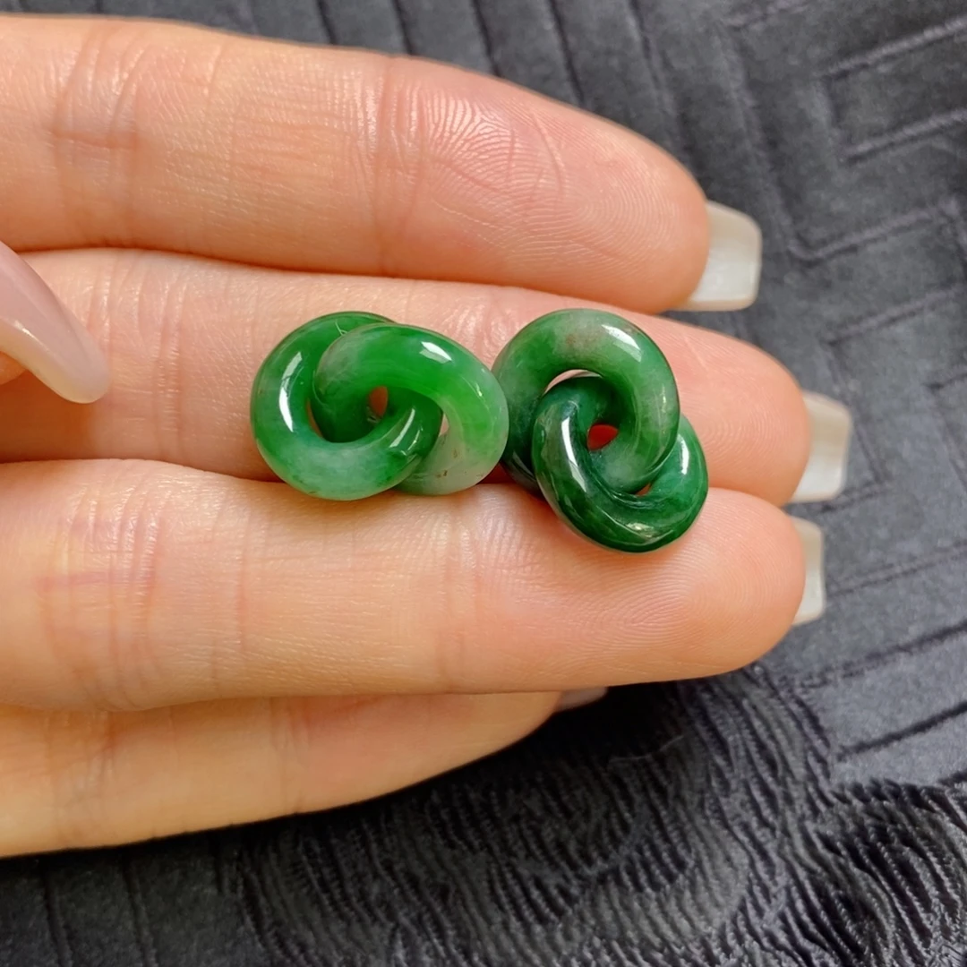 翡翠未镶嵌耳饰辣阳色双环