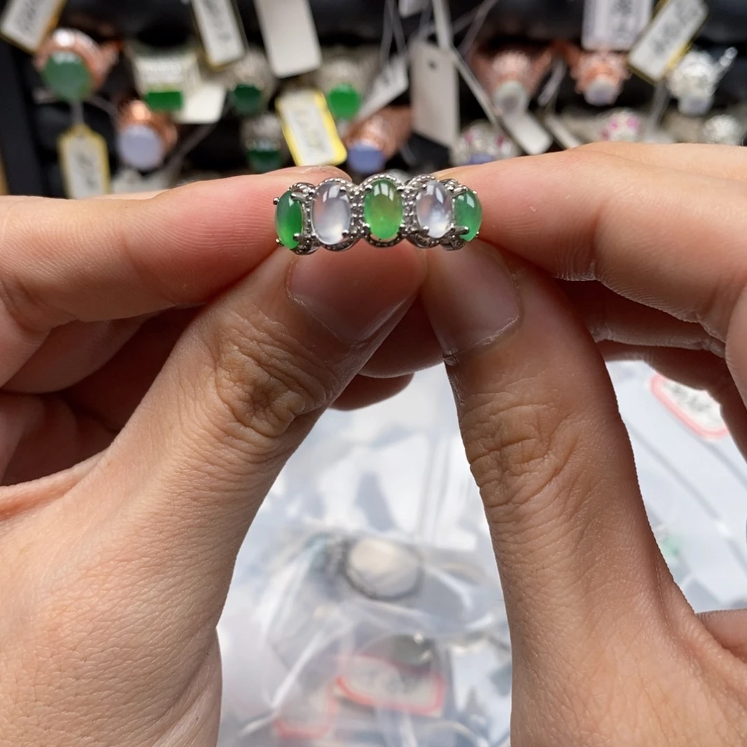 翡翠戒指银S925镶嵌?****天然缅甸翡翠a货