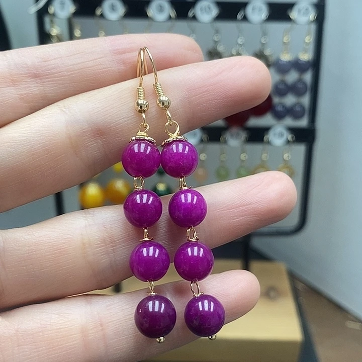 苏纪石（舒俱来）银S925镀金镶嵌耳坠8mm