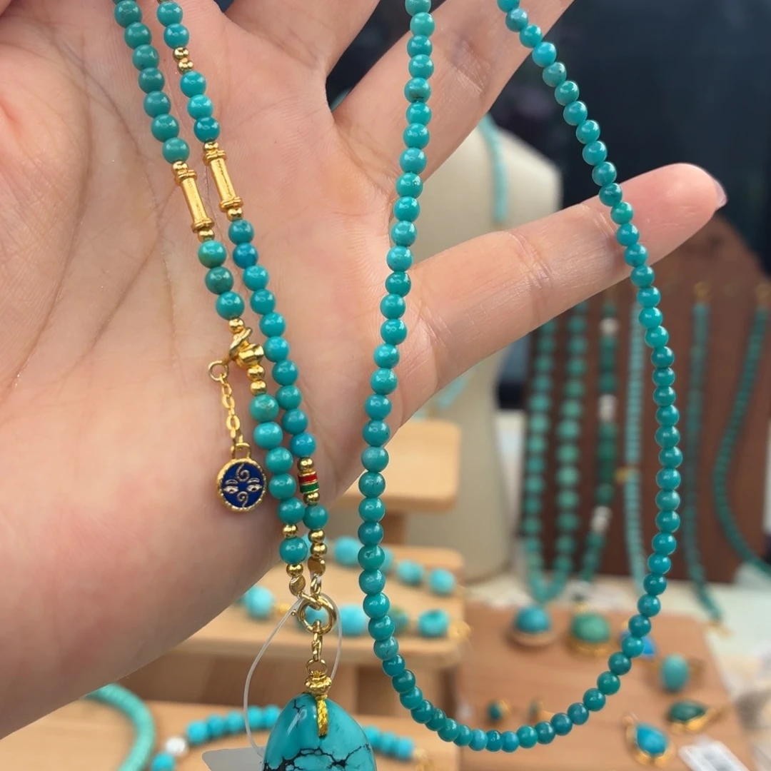 绿松石银S925镀金镶嵌颈饰