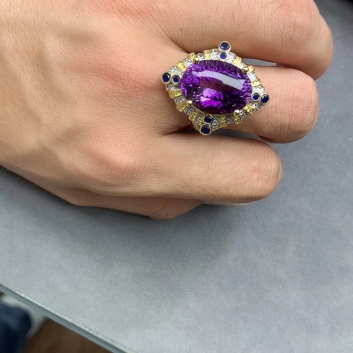 银S925镀金镶嵌戒指水晶
