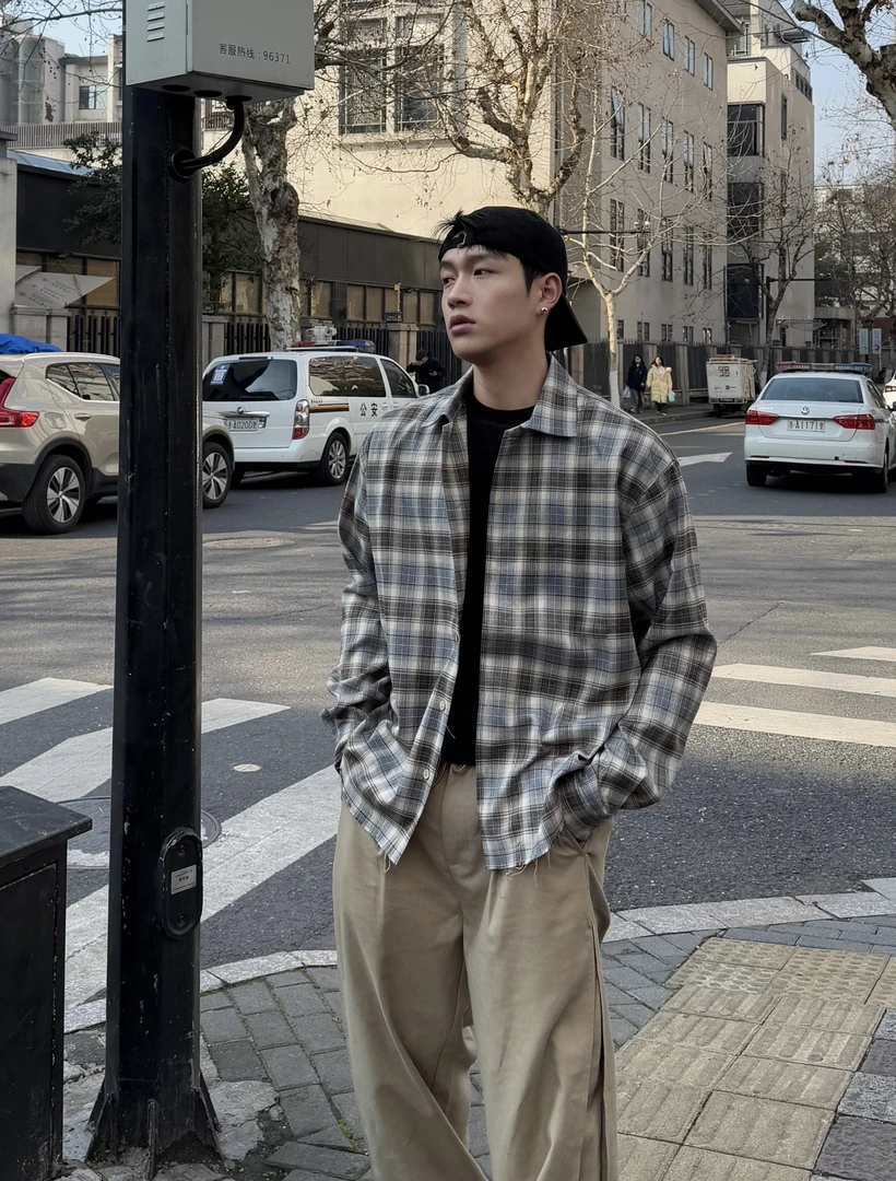 超超超会穿|春夏复古格子衬衫下摆流苏百搭男女格子上衣