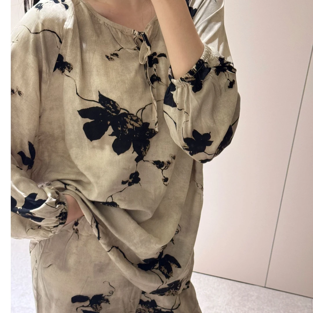棉绸长袖长裤家居服春夏季薄款