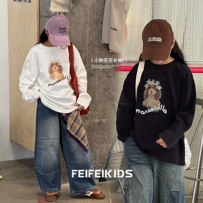 女童2025秋季新款美拉德穿搭插画长袖T酷飒轻抗皱好打理K53G2023