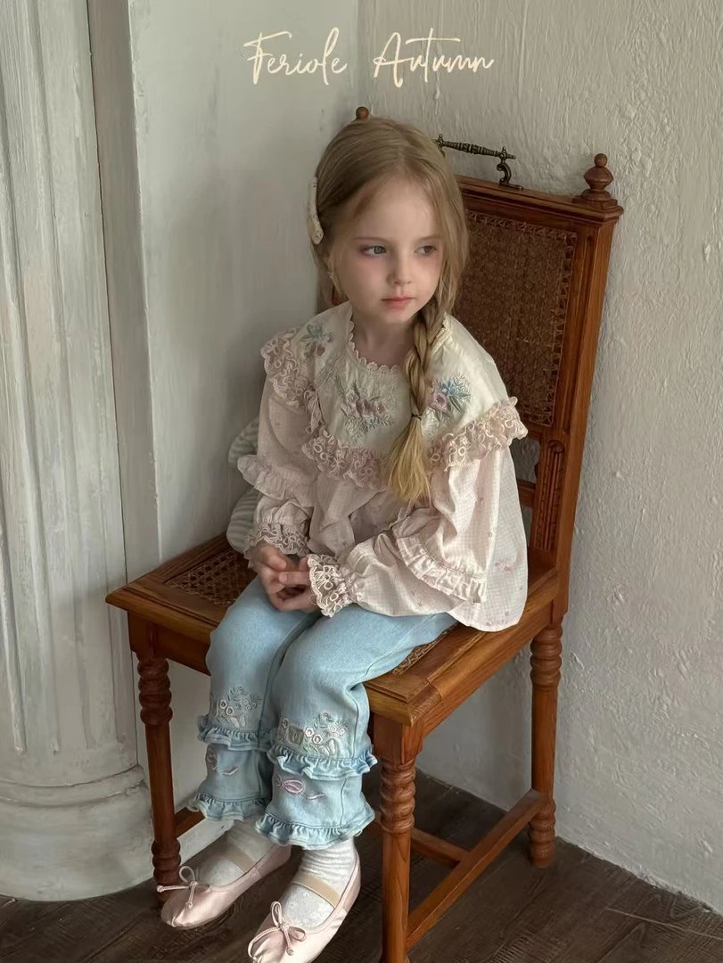 FLL-60040-儿童温柔感纯色重工刺绣碎花牛仔裤（秋款）