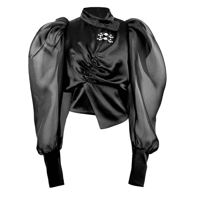 SUNGDOGIN2025S/S黑色梅花盘扣不对称醋酸上衣25SC018