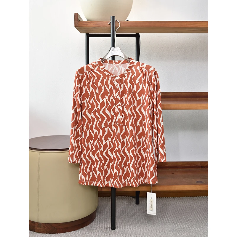 春季新品 桑蚕丝立领七分袖衬衫