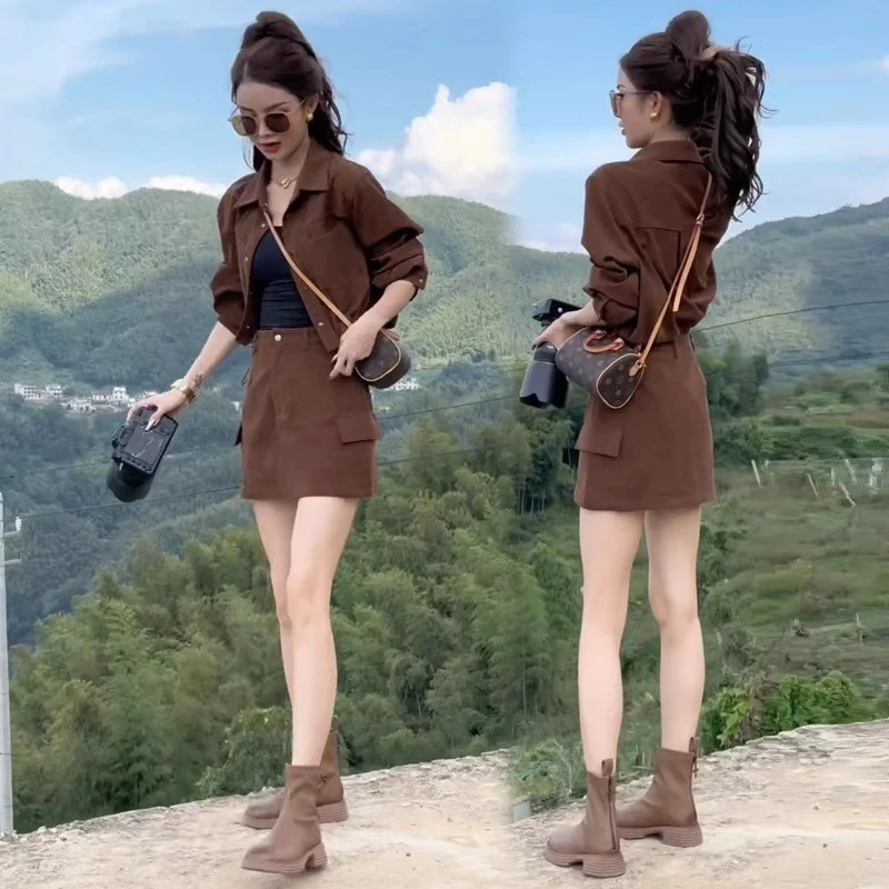 早春装搭配一整套今年流行爆款半身裙连衣裙女小个子茶系穿搭时尚