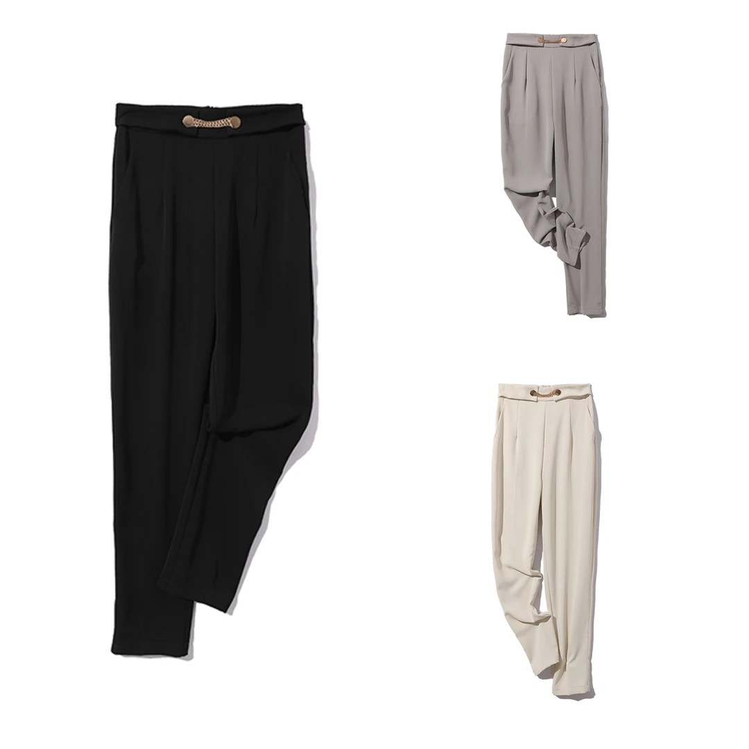 休闲裤西裤英伦斜链条垂坠OL显瘦长裤女双扣 2110564