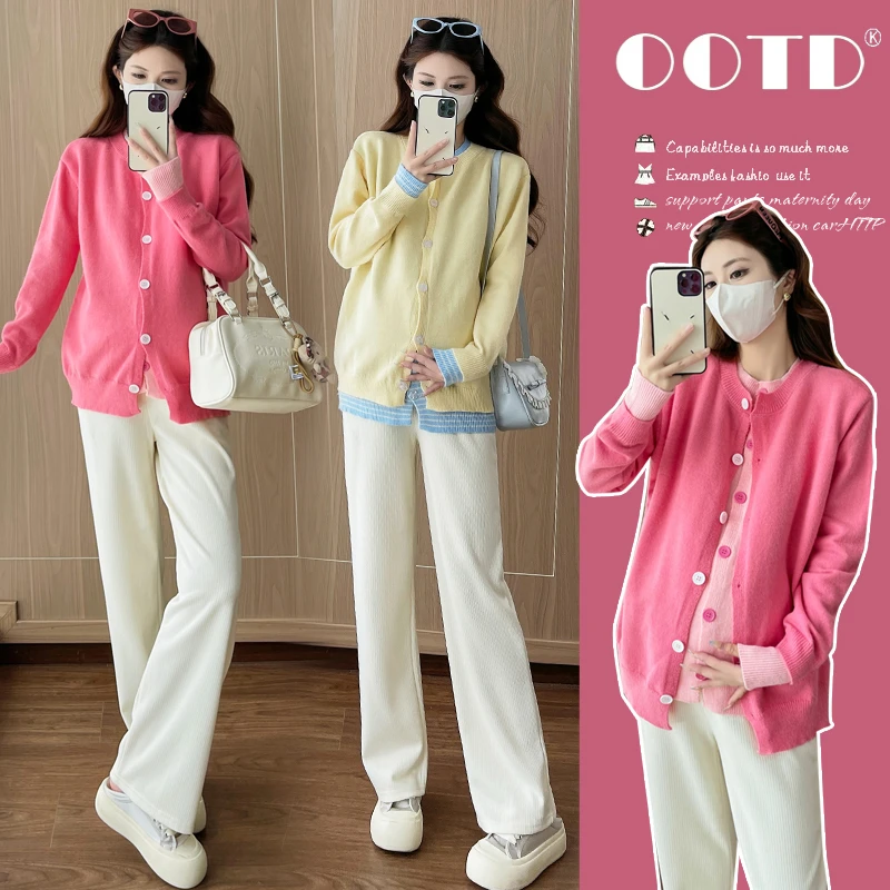 2025秋装新款孕妇假两件V领毛衣冬季打底内搭显瘦套头针织上衣
