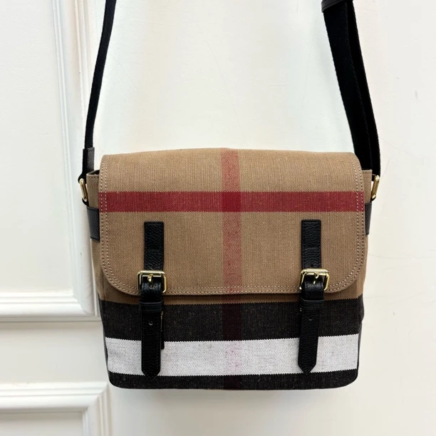 56982 黄色格，黄麻拼牛皮邮差包，单肩斜挎男女同款，尺寸：28*25cm