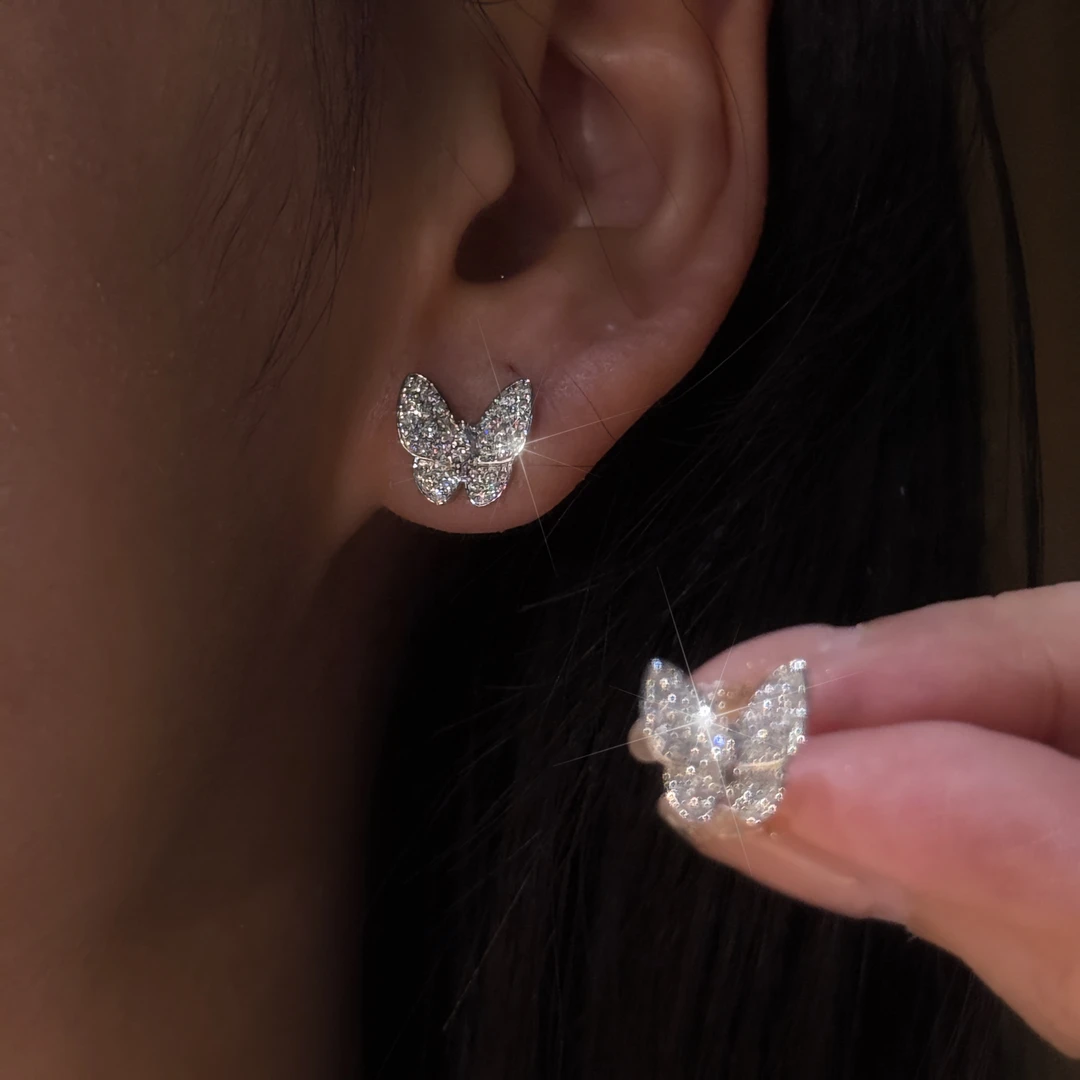 QANNA【经典满钻蝴蝶】18K金天然钻石轻奢气质钻石耳钉AF