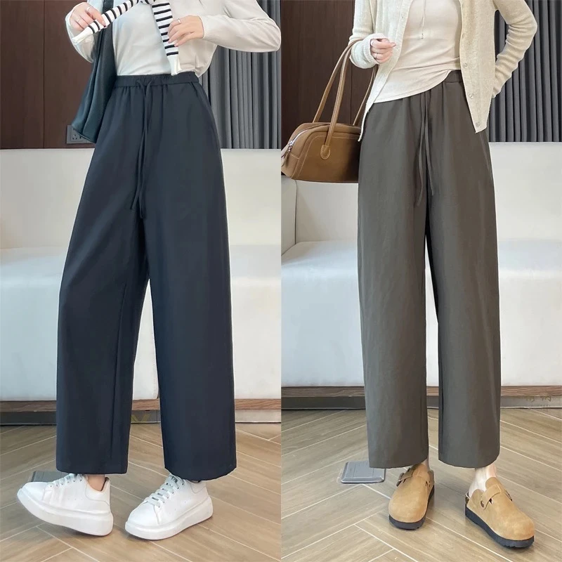 春秋季八分直筒阔腿裤女休闲小个子宽松百搭大码高腰显瘦九分裤子