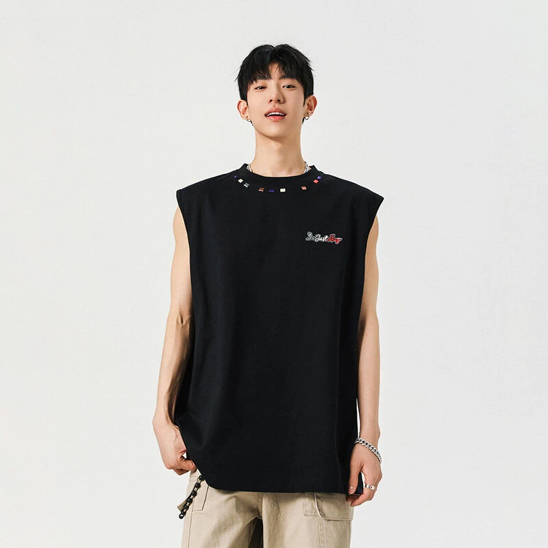 彩虹刺绣运动背心男款夏季训练健身无袖t恤美式冰丝透气坎肩汗衫