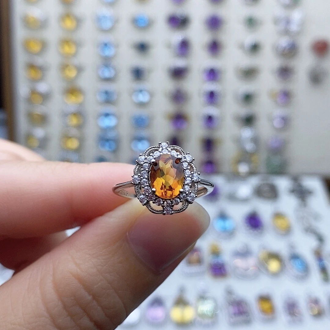 黄晶戒指银S925镶嵌需要证书备注