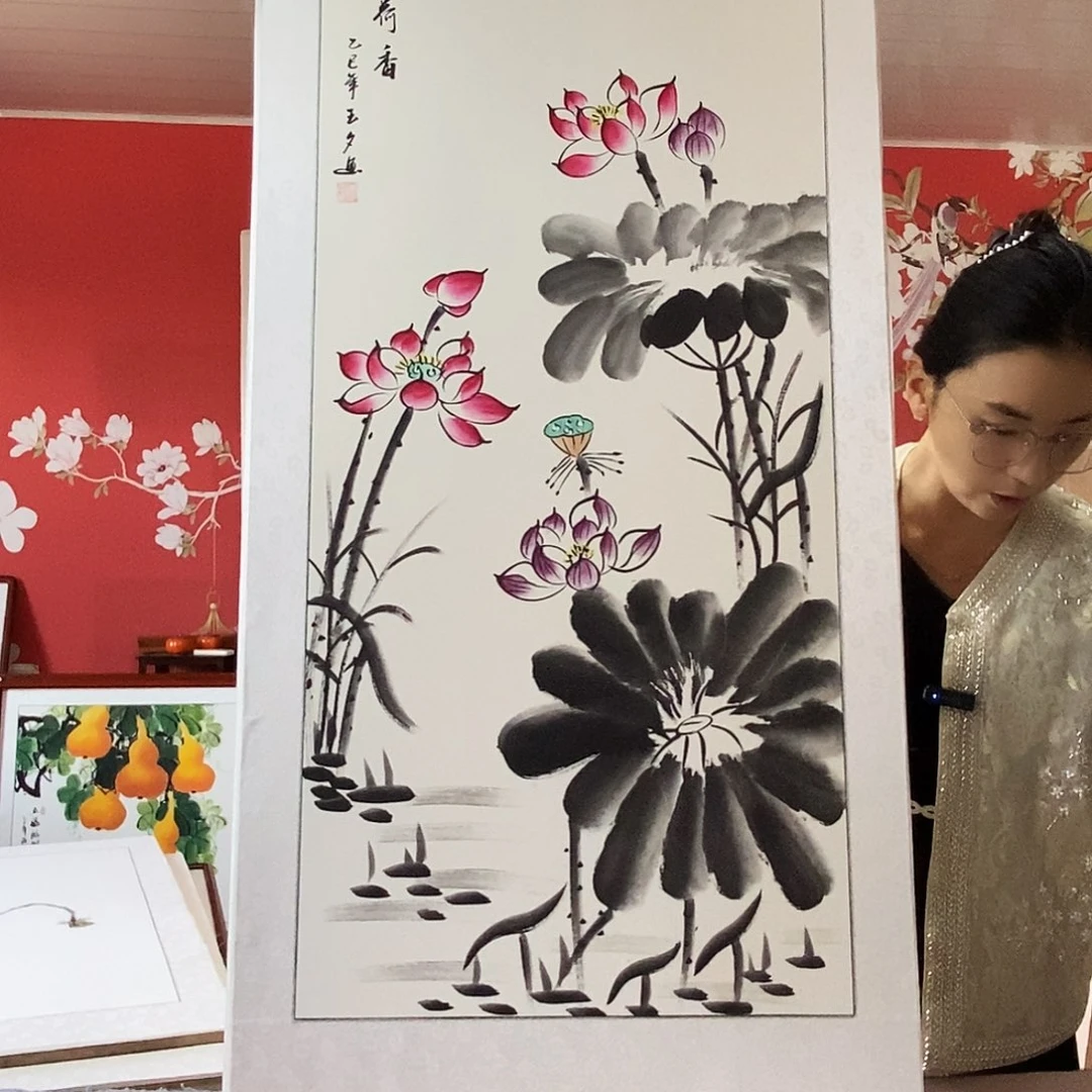 国画手写手绘带框包邮国画作品62✖️122