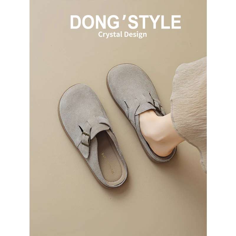 勃肯鞋女2025新款春季女鞋子休闲复古单鞋一脚蹬日系平底包头半拖