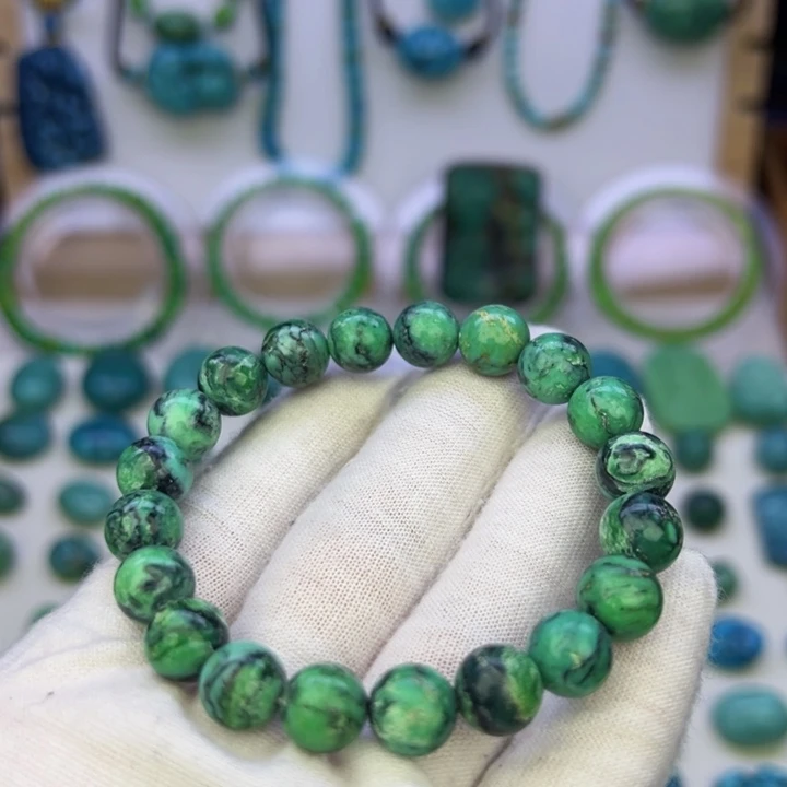 菜籽绿网花圆珠手串9.2mm兰