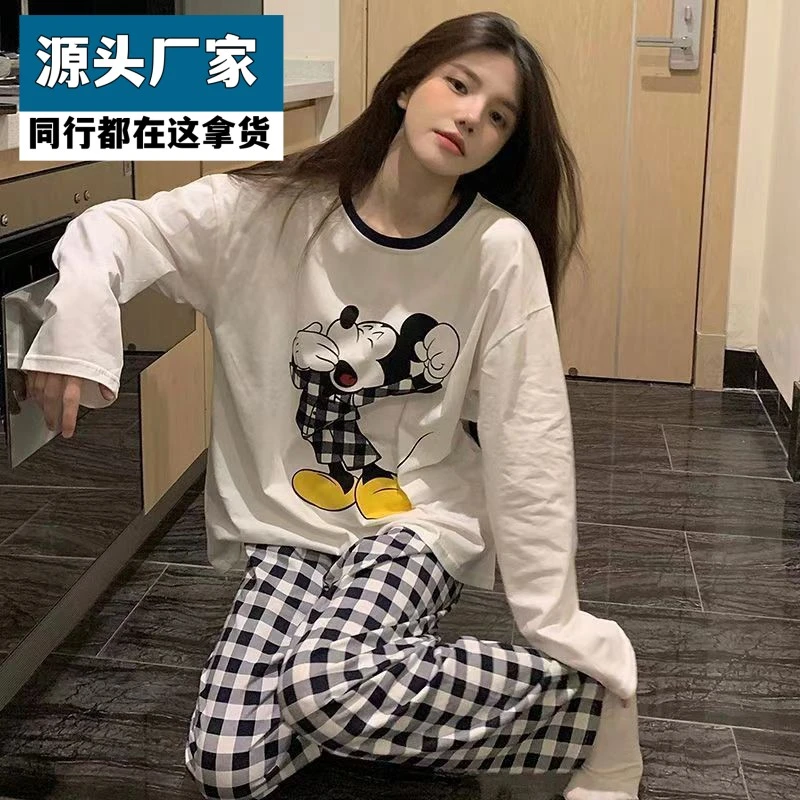 梵乐芬胖MM200斤睡衣女春秋季宽松大码长袖可爱甜美韩版家居服爆