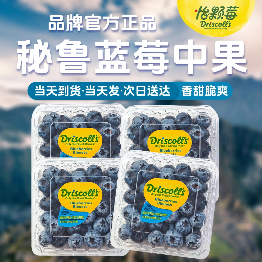 【明天到】怡颗莓秘鲁蓝莓水果中果14mm+【4盒装净重500g】125g/盒次日达包脆进口高山浓郁新鲜酸甜