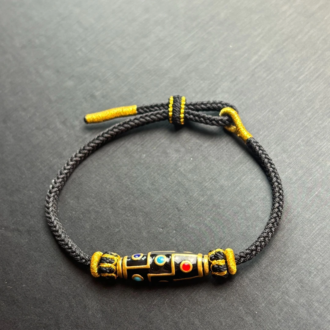 12#足金999黄金 珐琅彩5D硬金工艺 九眼珠珠转运珠绳编情侣编绳