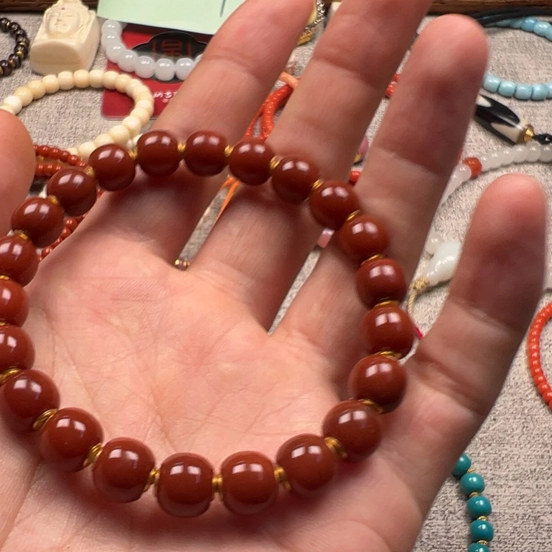 玛瑙/玉髓粉糯玛瑙对珠，福利品未镶嵌