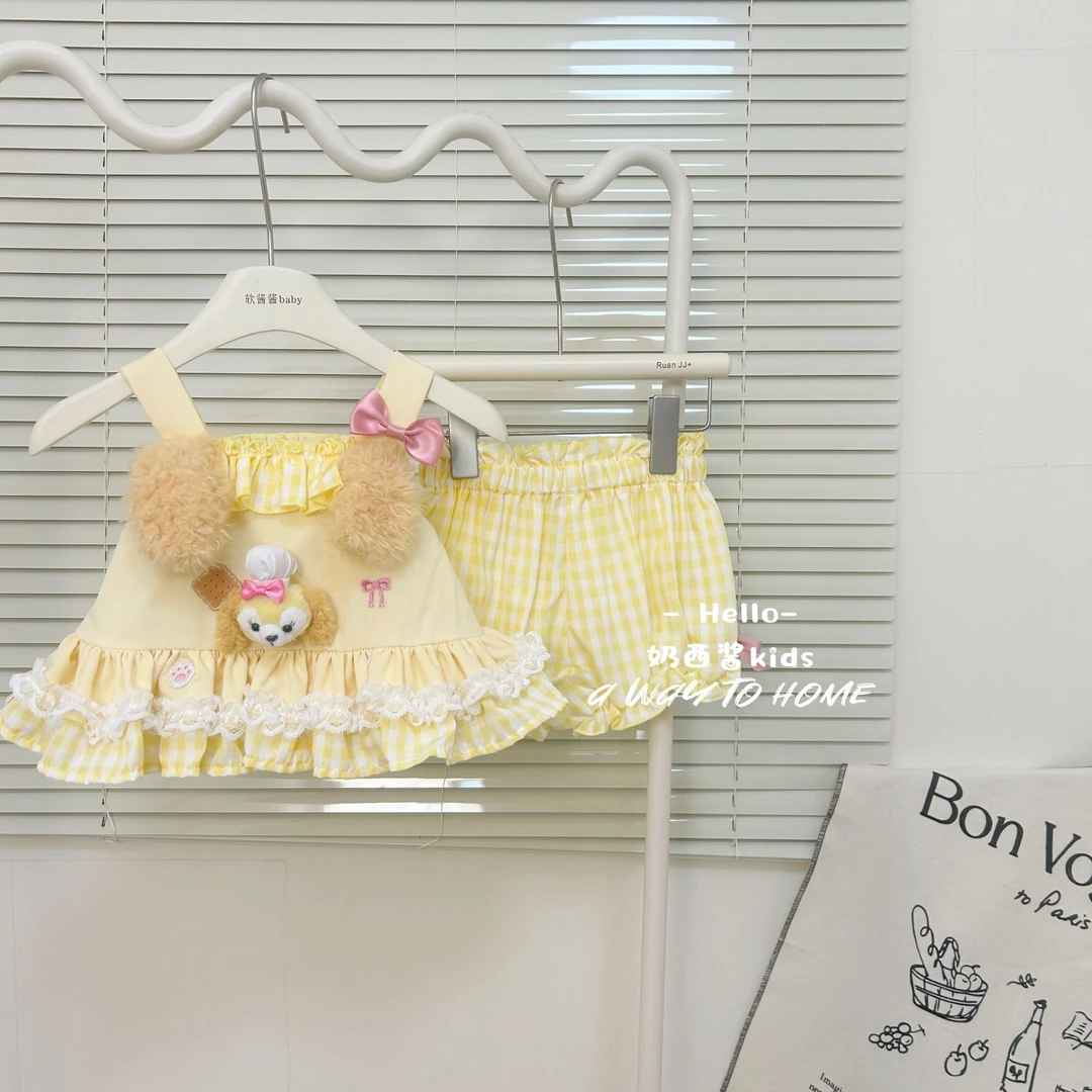 女童可爱卡通套装夏季女宝宝可琦安饼饼常服背心短裤两件套