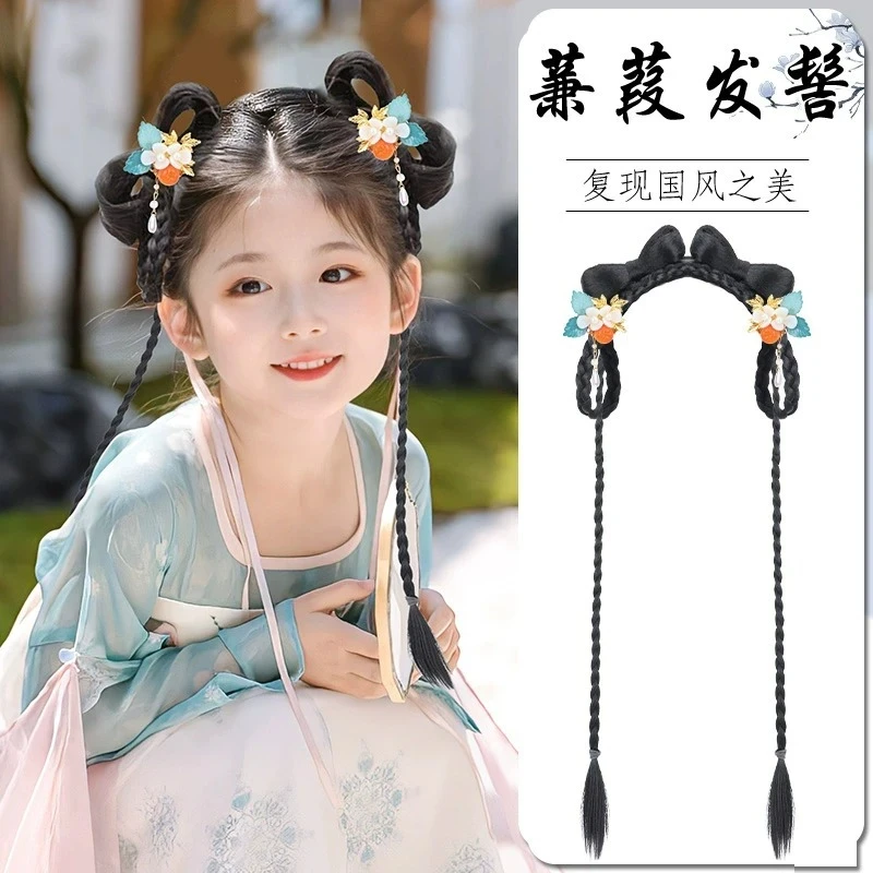 假发包儿童汉服盘发古装一体式发箍古风假发造型发饰发髻头饰