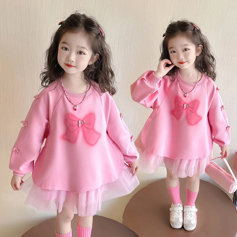 女童网纱连衣裙2025新款儿童春秋装韩版洋气女孩春季蝴蝶结公主裙