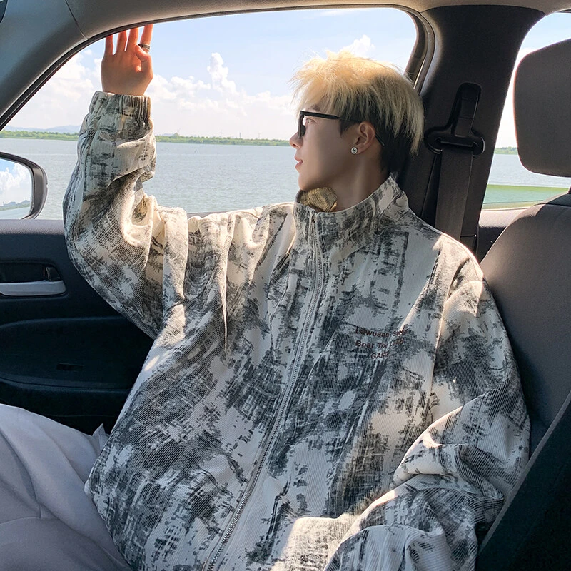 扎染外套潮流男2025春秋季新款美式高街痞帅刺绣休闲百搭宽松夹克