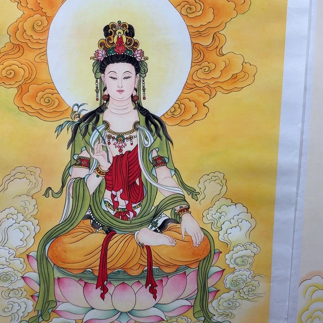 @***+国画坐莲观音一副